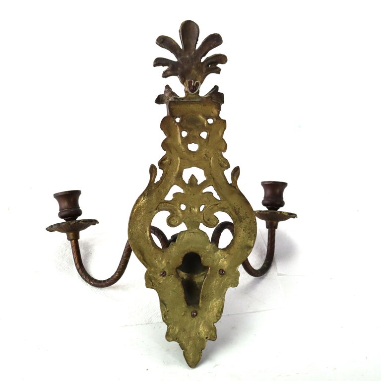 Antique Classical French Louis XIV Style Figural Bronze Candle Sconces c1920