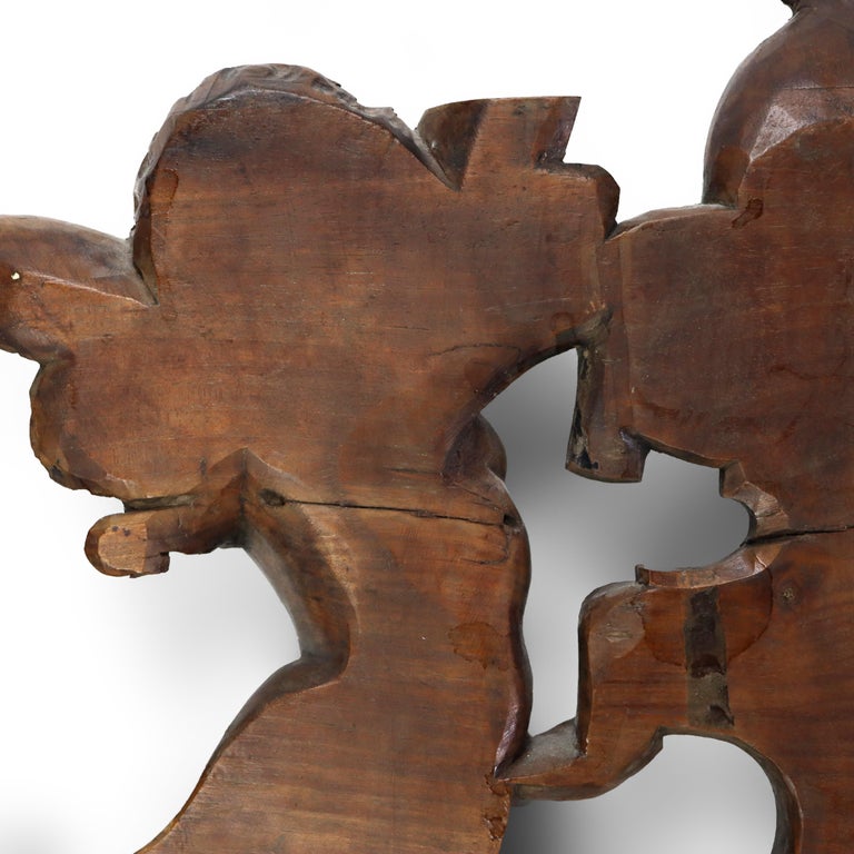 Antique Italian Figural Cherub & Crest Carved Walnut Furniture Crest C1880