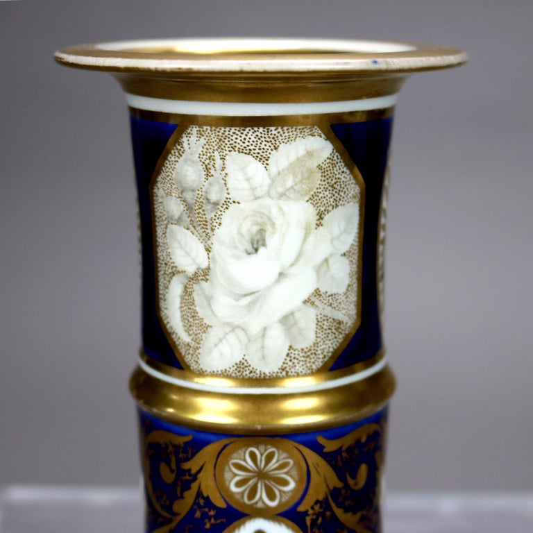 Antique Royal Crown Derby Porcelain Hand Painted & Gilt Vase with Peonies C1890