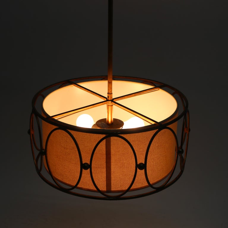 Mid Century Modern Bronze Three Light Hanging Pendant Light C1960