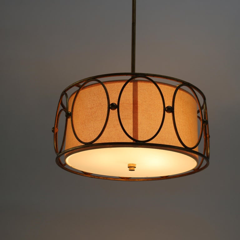 Mid Century Modern Bronze Three Light Hanging Pendant Light C1960