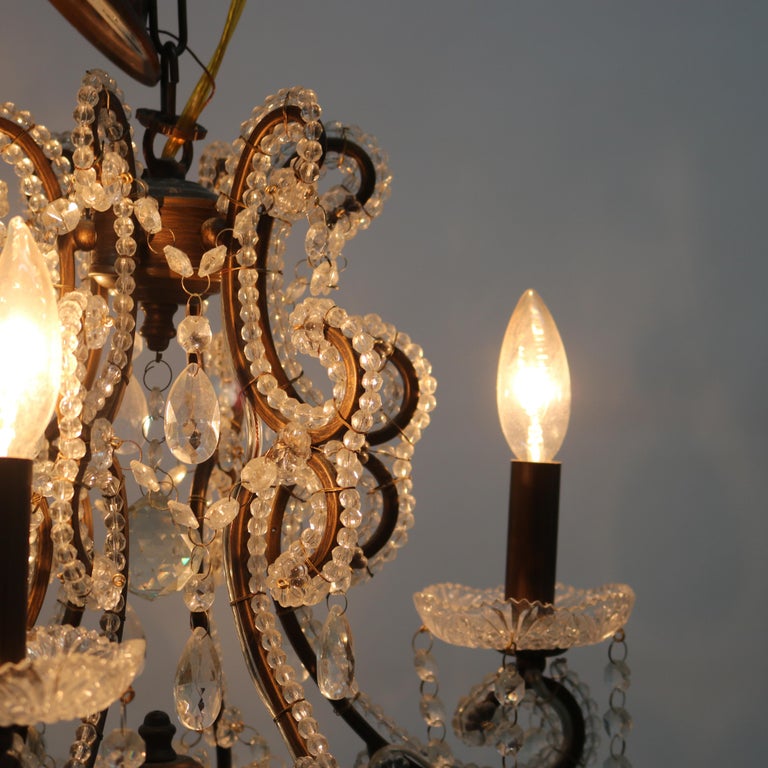 Vintage Crystal Bead and Cut Crystal Three Light Chandelier C1940