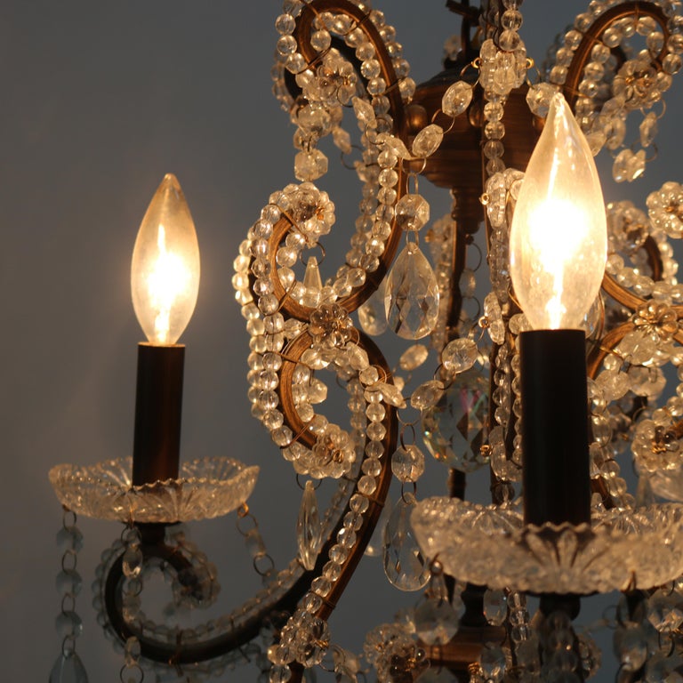 Vintage Crystal Bead and Cut Crystal Three Light Chandelier C1940