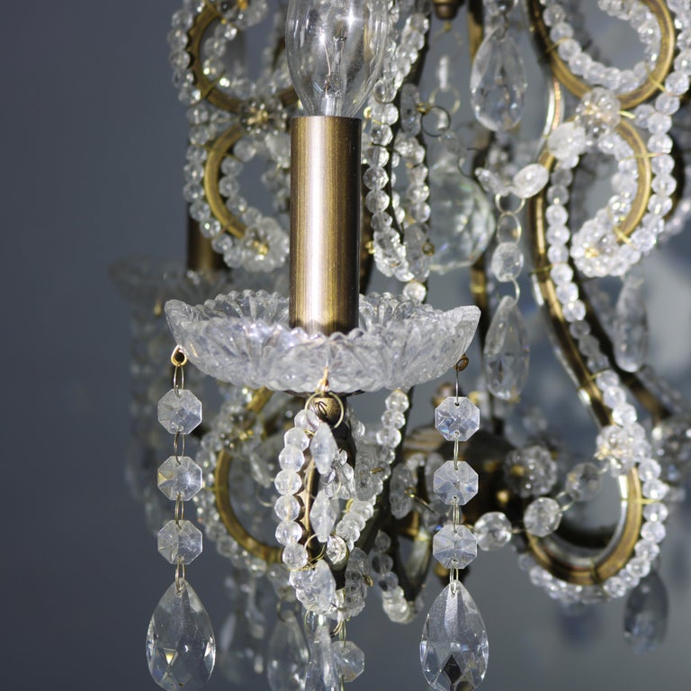 Vintage Crystal Bead and Cut Crystal Three Light Chandelier C1940