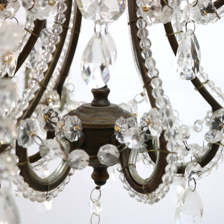 Vintage Crystal Bead and Cut Crystal Three Light Chandelier C1940
