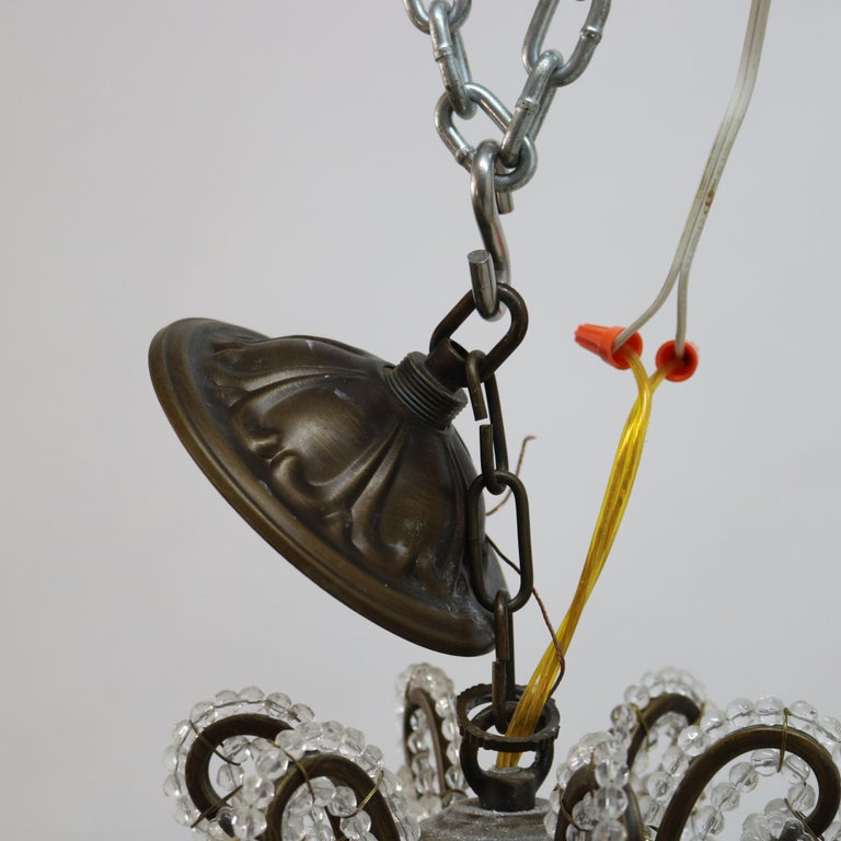 Vintage Crystal Bead and Cut Crystal Three Light Chandelier C1940