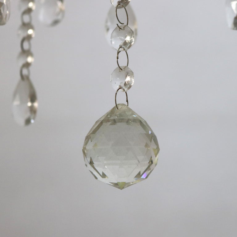 Vintage Crystal Bead and Cut Crystal Three Light Chandelier C1940