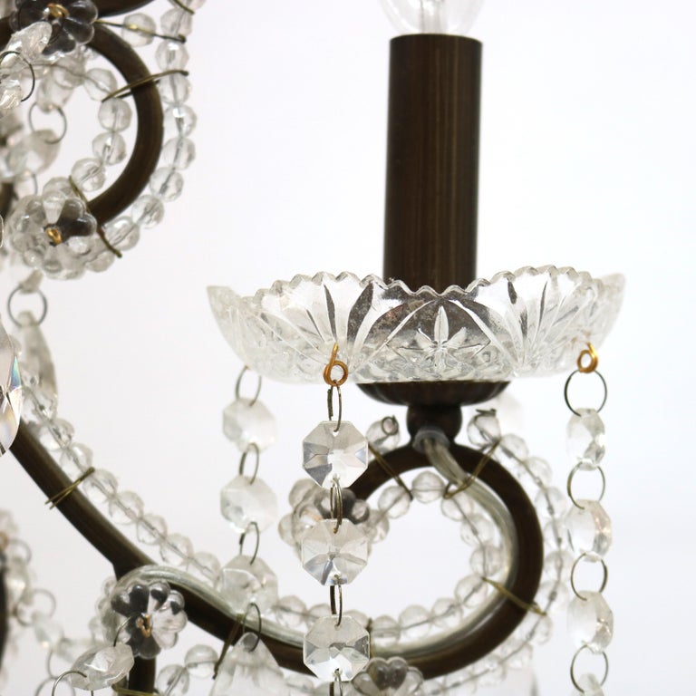 Vintage Crystal Bead and Cut Crystal Three Light Chandelier C1940