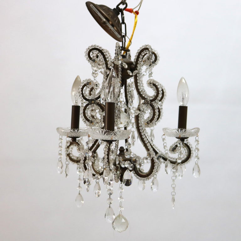 Vintage Crystal Bead and Cut Crystal Three Light Chandelier C1940