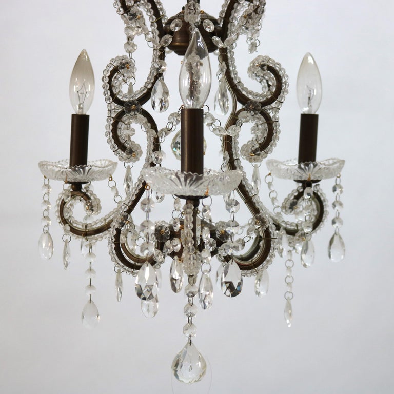 Vintage Crystal Bead and Cut Crystal Three Light Chandelier C1940