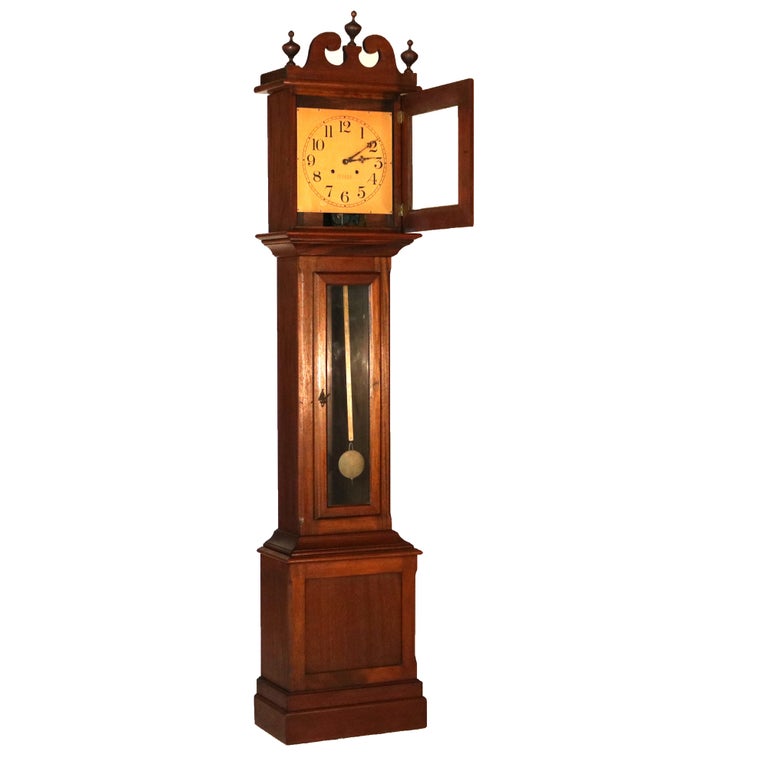 Antique Ithaca Clock Co. Tall Case Walnut Grandfather Clock C1920