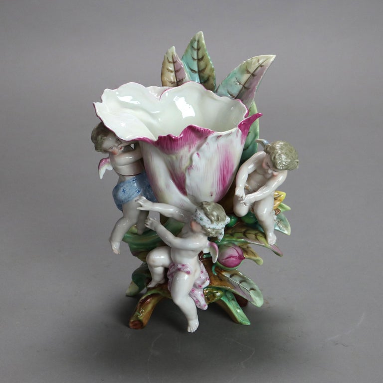 Antique Meissen School Figural Cherub & Flower Porcelain Furstenberg Vase C1910