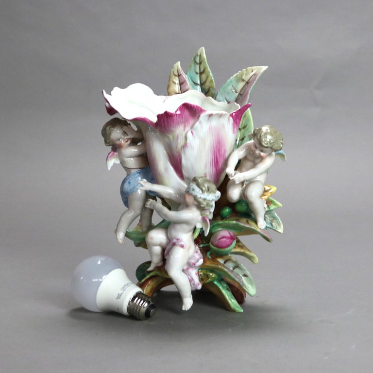 Antique Meissen School Figural Cherub & Flower Porcelain Furstenberg Vase C1910