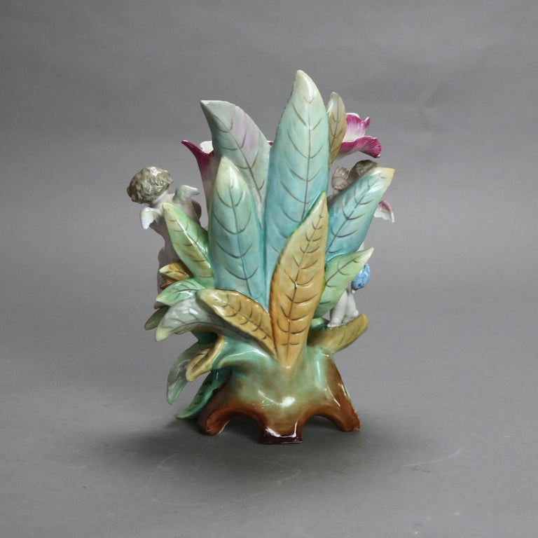 Antique Meissen School Figural Cherub & Flower Porcelain Furstenberg Vase C1910