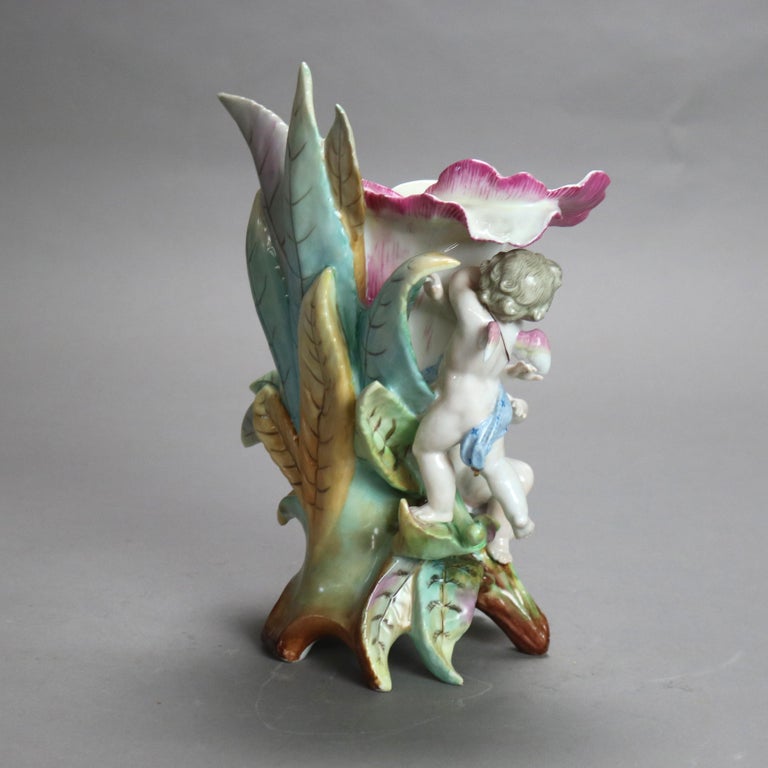 Antique Meissen School Figural Cherub & Flower Porcelain Furstenberg Vase C1910