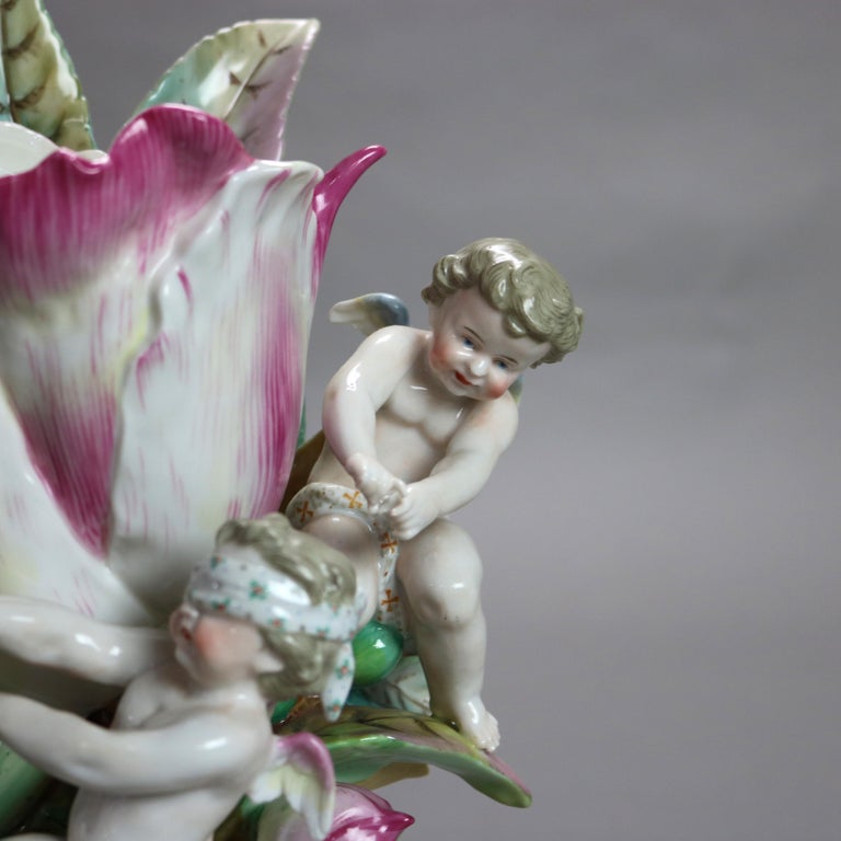 Antique Meissen School Figural Cherub & Flower Porcelain Furstenberg Vase C1910