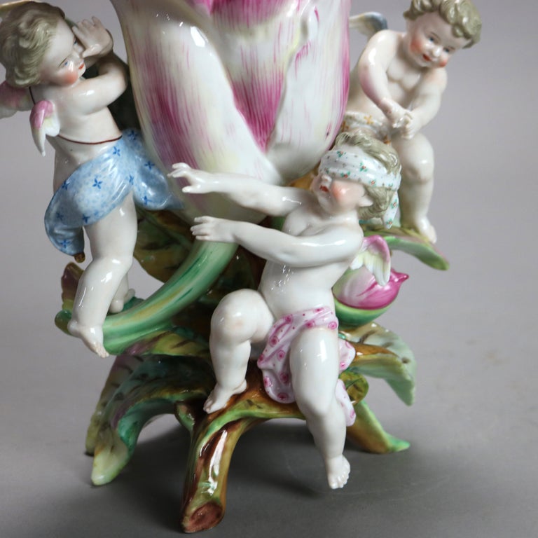 Antique Meissen School Figural Cherub & Flower Porcelain Furstenberg Vase C1910