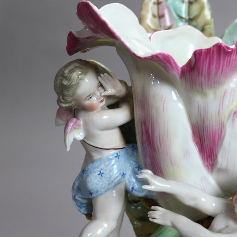 Antique Meissen School Figural Cherub & Flower Porcelain Furstenberg Vase C1910