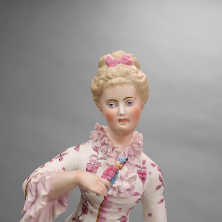 Antique Meissen School Hand Painted Bisque Porcelain Mother & Child Figure c1920