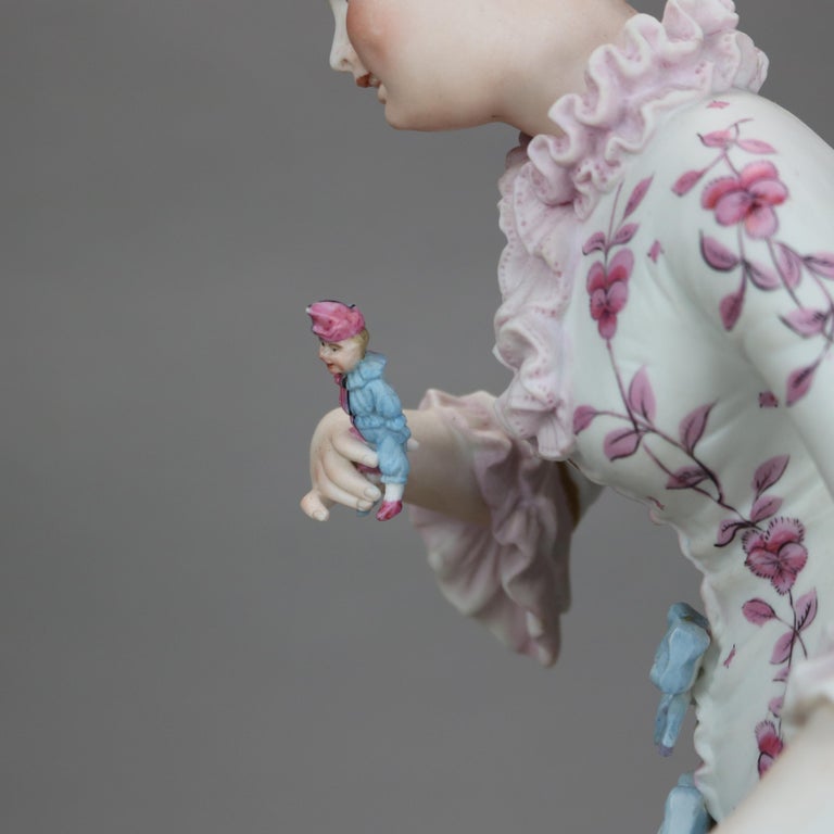 Antique Meissen School Hand Painted Bisque Porcelain Mother & Child Figure c1920