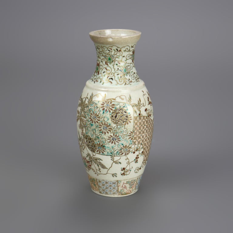 Antique Japanese Satsuma Meiji Hand-Painted & Gilt Pottery Vase C1900