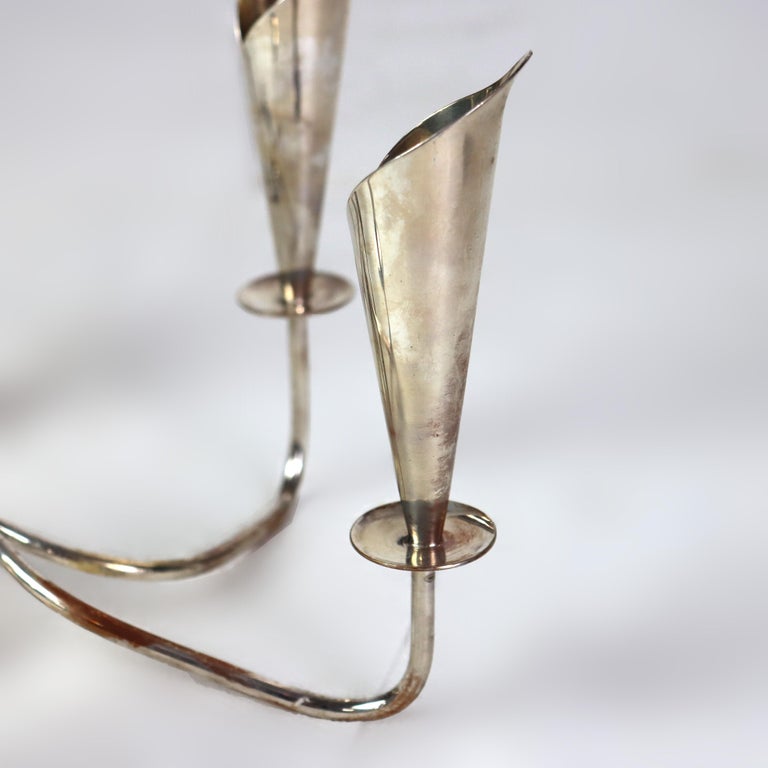 Pair Vintage Danish Modern Silver Plate Lily Form Candelabras, Denmark, C1950