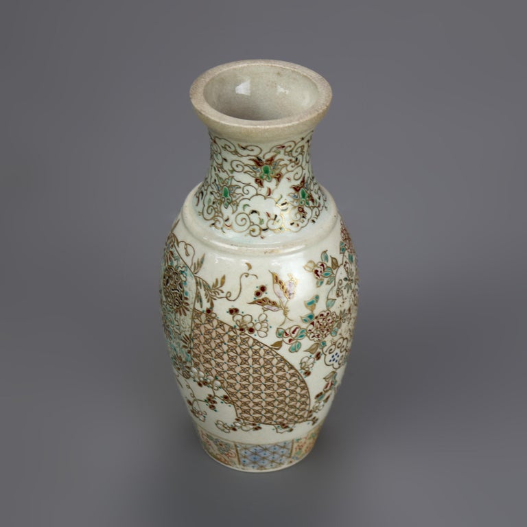 Antique Japanese Satsuma Meiji Hand-Painted & Gilt Pottery Vase C1900