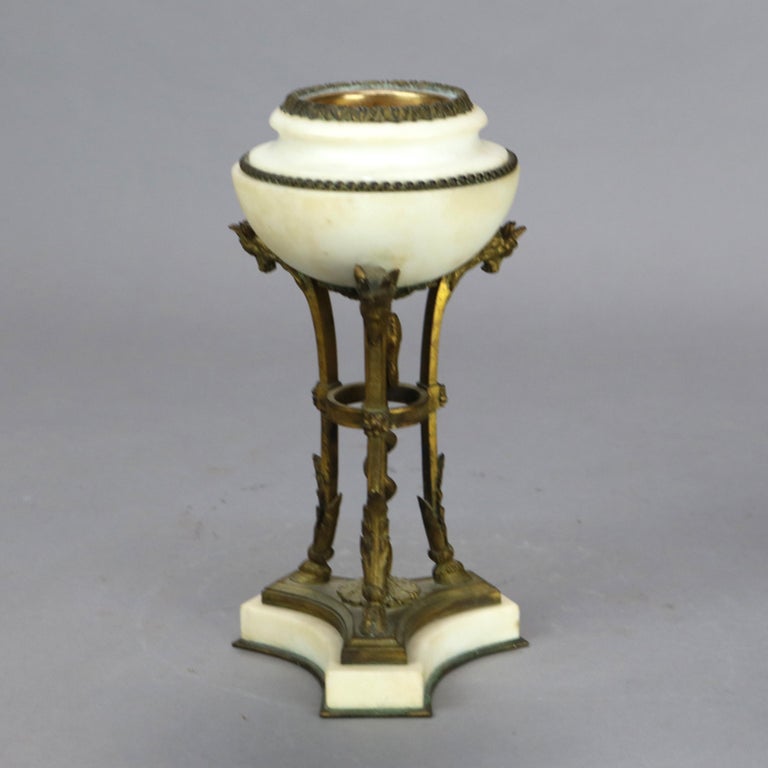 Pair of Antique French Figural Bronze & Marble Cassolettes with Hoof Feet C1880