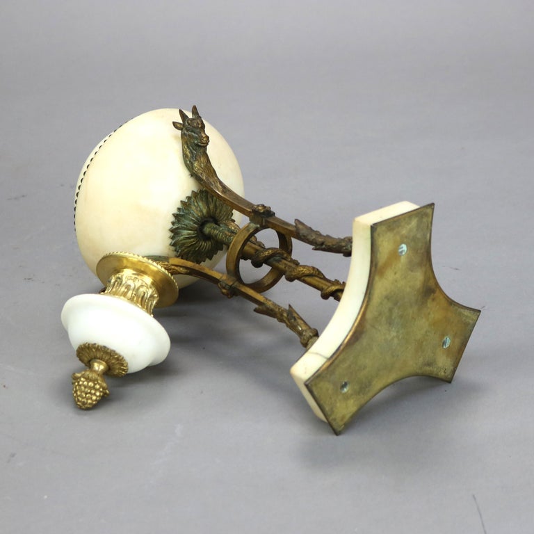 Pair of Antique French Figural Bronze & Marble Cassolettes with Hoof Feet C1880