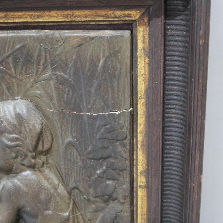 Antique Victorian Classical Bronzed High Relief Plaque with Genre Scene C1890