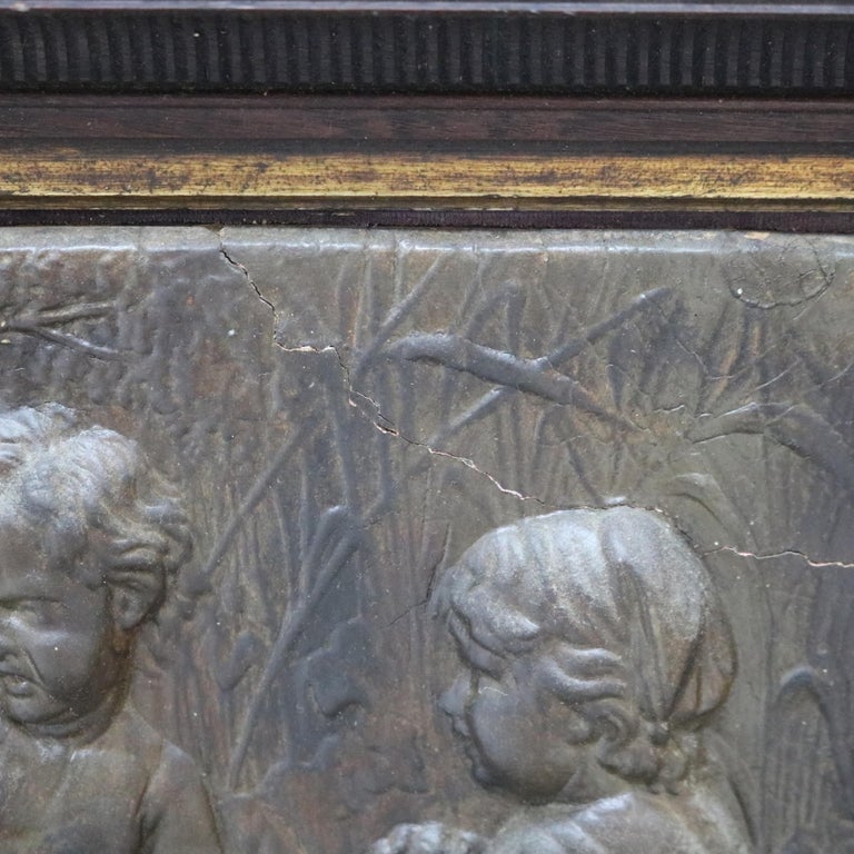 Antique Victorian Classical Bronzed High Relief Plaque with Genre Scene C1890