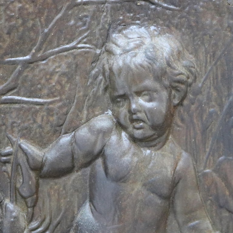 Antique Victorian Classical Bronzed High Relief Plaque with Genre Scene C1890
