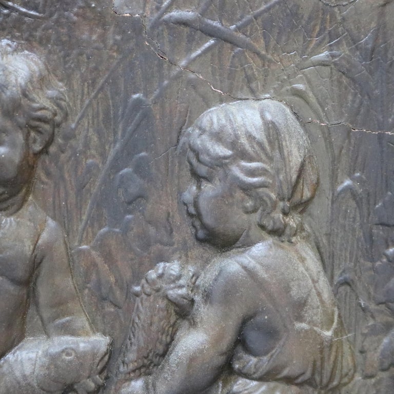 Antique Victorian Classical Bronzed High Relief Plaque with Genre Scene C1890