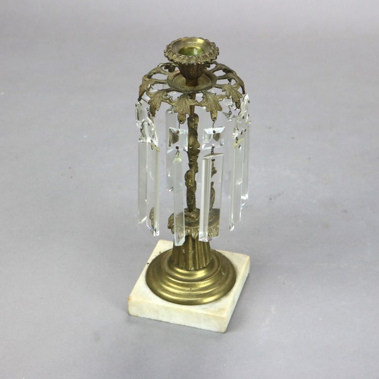 Pair of Bronze and Crystal Candle Holders with Marble Base C1890