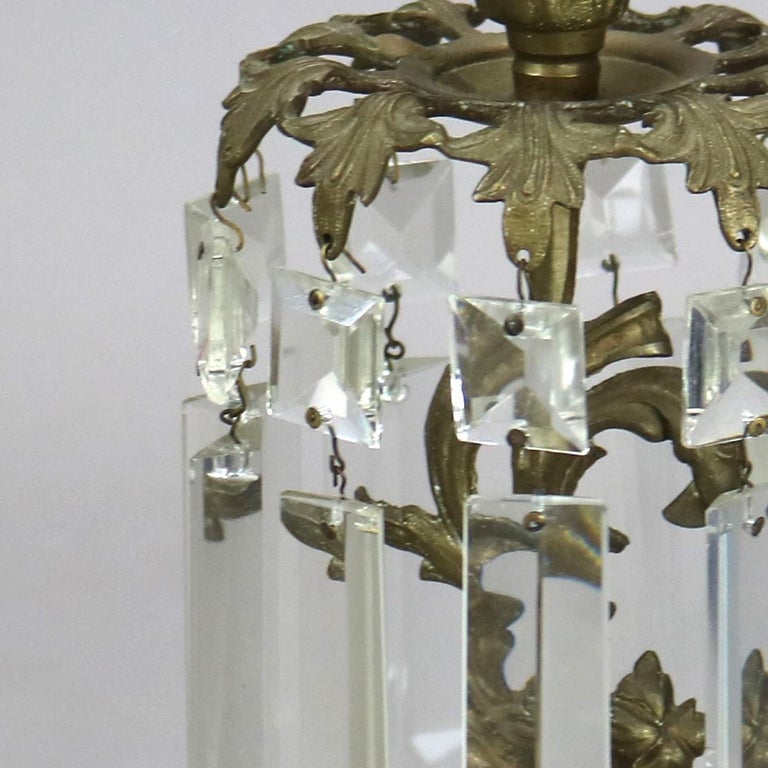 Pair of Bronze and Crystal Candle Holders with Marble Base C1890