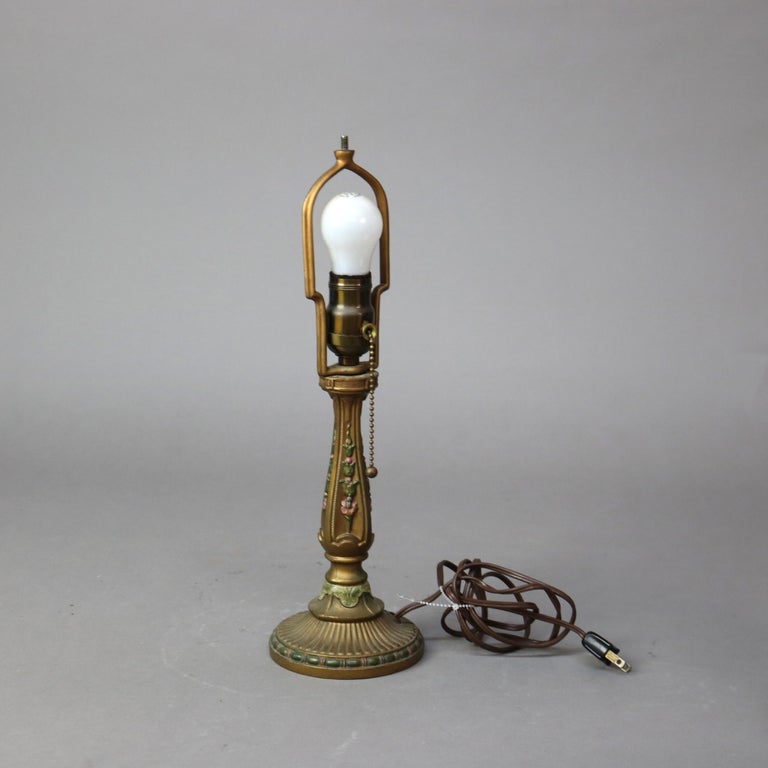 Antique Lithophane Arts & Crafts Embossed 5 Panel Glass Table Lamp C1910