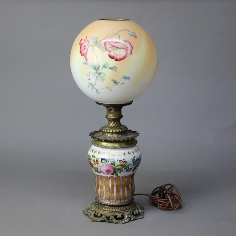 Antique Electrified Enameled Porcelain Gone with the Wind Table Lamp C1890