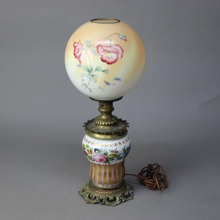 Antique Electrified Enameled Porcelain Gone with the Wind Table Lamp C1890