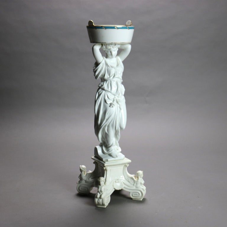 Antique French Neoclassical Blanc De Chine Figural Porcelain Compote C1890