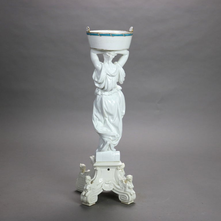 Antique French Neoclassical Blanc De Chine Figural Porcelain Compote C1890