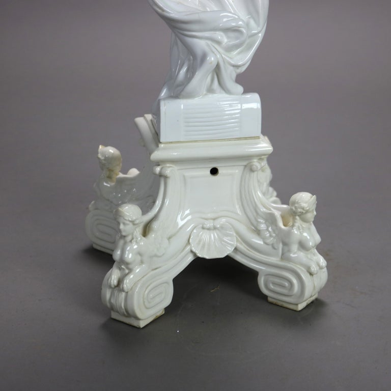 Antique French Neoclassical Blanc De Chine Figural Porcelain Compote C1890