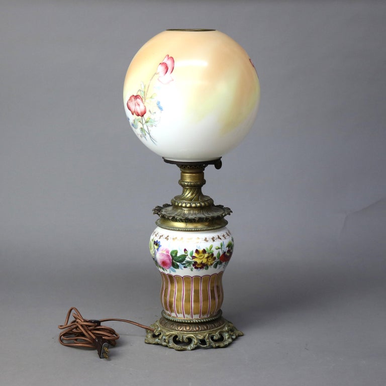 Antique Electrified Enameled Porcelain Gone with the Wind Table Lamp C1890