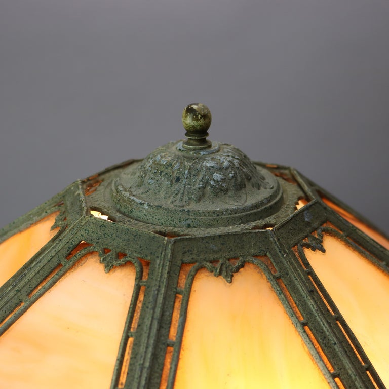 Antique Arts & Crafts Bradley & Hubbard School Slag Glass Lamp, Circa 1920