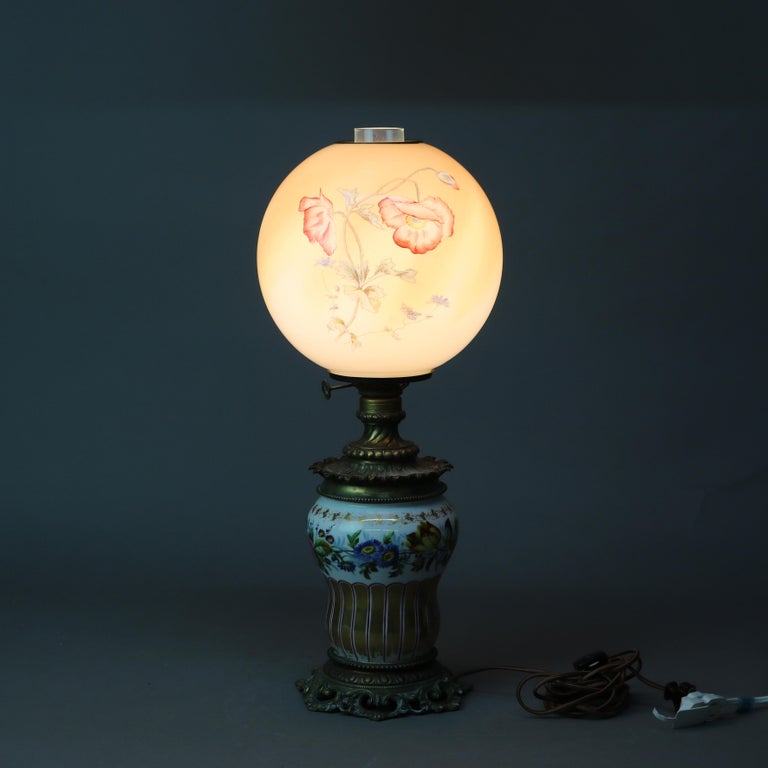 Antique Electrified Enameled Porcelain Gone with the Wind Table Lamp C1890