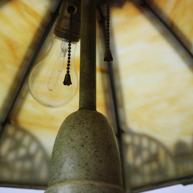 Antique Arts & Crafts Bradley & Hubbard School Slag Glass Lamp, Circa 1920