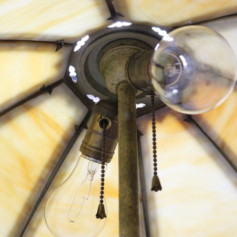 Antique Arts & Crafts Bradley & Hubbard School Slag Glass Lamp, Circa 1920