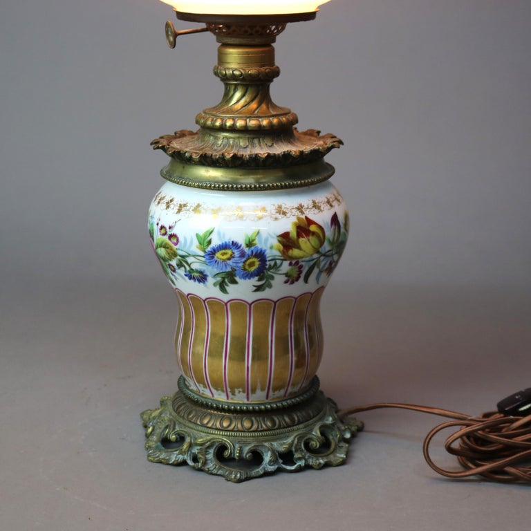 Antique Electrified Enameled Porcelain Gone with the Wind Table Lamp C1890