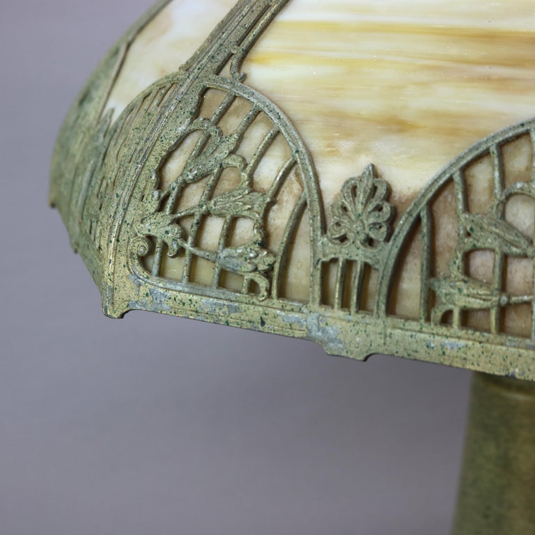 Antique Arts & Crafts Bradley & Hubbard School Slag Glass Lamp, Circa 1920