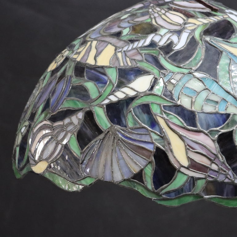 Tiffany School Leaded & Stained Glass Hanging Light with Seashore Shells 20thC