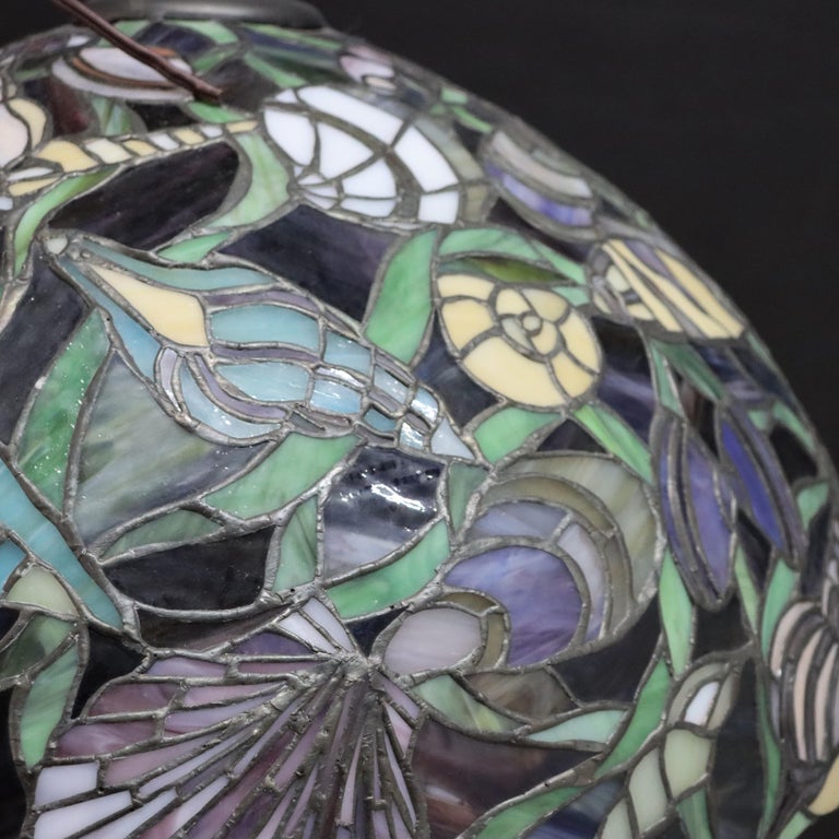 Tiffany School Leaded & Stained Glass Hanging Light with Seashore Shells 20thC